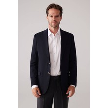 Ysf Erkek Koyu Lacivert Regular Fit Mono Yaka Likralı Blazer Ceket