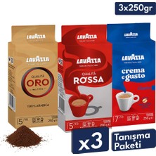 Lavazza Qualita Oro, Qualita Rossa, Crema E Gusto Öğütülmüş Filtre Kahve 3'lü Tanışma Paketi | 250 gr x 3 Paket