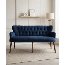 Azra Mobilya Roma 3’lü Koltuk Babyface Kumaş Kapitoneli – Ahşap Ayaklı Ofis Balkon Bekleme Koltuğu - Lacivert
