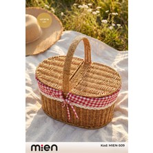 MİEN Rattan Hasır Oval Piknik Sepeti 40X26X18 cm