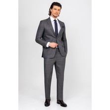 Erkek Gri Regular Fit Kareli Takım Elbise
