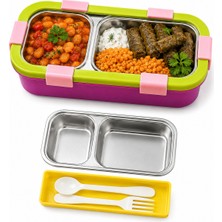 Muzeko Enjoytime 67125 Pembe 2 Bölmeli Paslanmaz Çelik Yemek Kabı Sızdırmaz Kapaklı Taşınabilir Diyet Beslenme Kabı 67125 Mavi 500ML