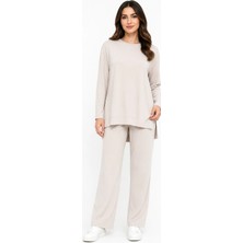 Nuss 902 Etek Üstü Oval Kesim Tunik - Bej