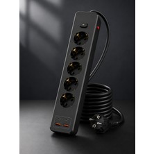 Airstorr PRO-EU02 5’li Akım Korumalı Çoklu Priz – 2 Usb-C + 2 Usb-A | 2500W Max 10A | 2 mt