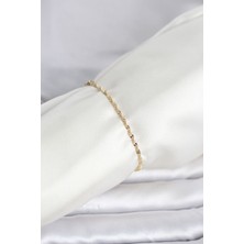 cm 14K Gold Renk Yassı Ezme Burgu Model Kadın Bileklik 5886