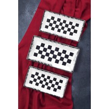 St. Morritz 3’lü Dama Desen Handmade Seramik Kahvaltı Salata Sunum Çerezlik Seti Kayık Tabak Seti
