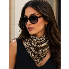 Bymiel Kadın Leopar Desenli Saten Fular Bandana Kare Eşarp Saç ve Boyun Aksesuarı 55X55