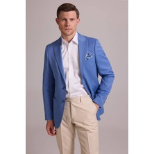 Ysf Erkek İndigo Mavi Regular Fit Sivri Yaka Tek Ceket