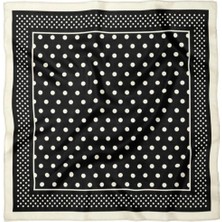 Bymiel Kadın 70X70 cm Siyah Beyaz Puantiyeli Saten Fular