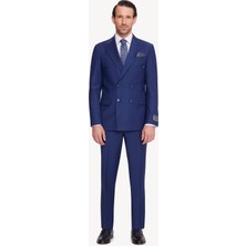 Erkek Saks Mavisi Regular Fit Kruvaze Takım Elbise