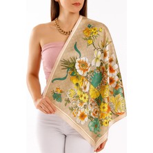 Bymiel Sarı Rüya Desenli Fular Estacraft Şal Bandana 70X70CM