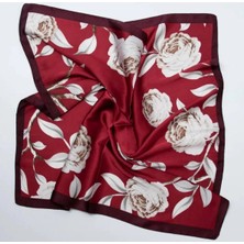 Bymiel Kadın 70X70 cm Bordo Çiçek Desenli Saten Fular