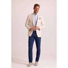 Ysf Erkek Bej Regular Fit Mono Yaka Keten Ceket