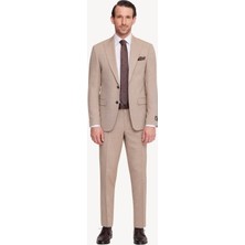 Erkek Bej Slim Fit Sivri Yaka Takım Elbise