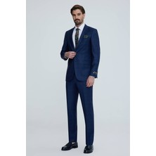 Erkek Lacivert Yeşil Regular Fit Kareli Desenli Takım Elbise
