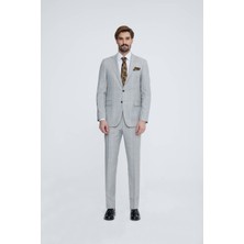 Erkek Gri Bej Regular Fit Ekose Takım Elbise