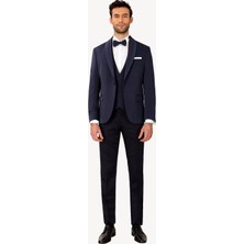 Erkek Lacivert Slim Fit Yelekli Çıkma Şal Yaka Damatlık