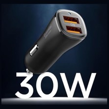 30W Usb-A 2 Port Araç Içi Hızlı Şarj Aleti 18W + 12W Akım Korumalı Güç Adaptörü Çakmaklık iPhone & Android & iPad Type-C Pd EV302 - ACP08700