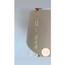 Bade Jewelry Fd Vip Gold Zirkon Detaylı Geometrik Tasarım Kararmaz Çelik Şık Bileklik