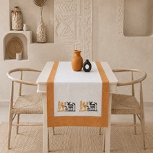 Ödel Buldan Etnik Baskılı Runner, Konsol, Sehpa Örtüsü-Naturel&Hardal