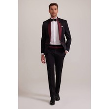 Erkek Bordo Siyah Slim Fit Şal Hakim Yaka Damatlık