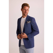 Ysf Erkek Lacivert Regular Fit Mono Yaka Keten Ceket