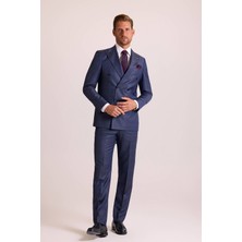 Ysf Erkek Lacivert Regular Fit Kruvaze Takım Elbise