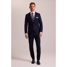 Ysf Erkek Lacivert Slim Fit Yünlü Likralı Mono Yaka Takım Elbise