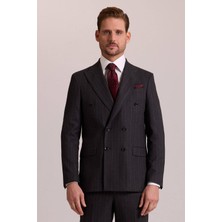 Ysf Erkek Füme Regular Fit Kruvaze Yün Takım Elbise