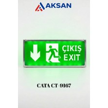 Cata CT-9167 LED Şarjlı Acil Çıkış Levhası 3 Saat Süreli Çift Taraflı Exit Armatürü Yeşil 35X14.5CM (Aşağı Yönlü)