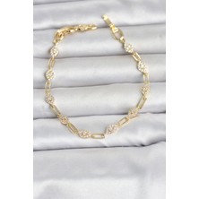 Gold Renk Zirkon Taşlı Ataç Zincir Model Kadın Bileklik 5886
