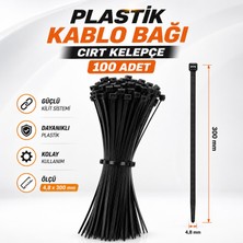 Nzb (100 Adet) Kablo Bağı Plastik Cırt Kelepçe 4,8X300 mm Siyah Dayanıklı Güçlü Sabitleme Bağı