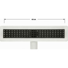 FKN 40 cm Mat Siyah Lineer 304 Paslanmaz Çelik Kaplamalı Duş Kanalı Izgara Yer Süzgeci Kare Delikli Koku Önleyici