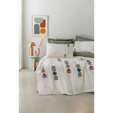 Cotton Box Puff Nakışlı Çift Kişilik Nevresim Takımı Verdara Haki