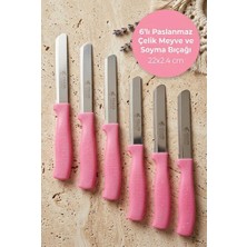 Atbyhome Feller 6'lı Lazer Tırtıklı Paslanmaz Çelik Sebze Meyve Bıçağı 22X2.4 cm - Pembe Saplı Soyma ve Doğrama Seti