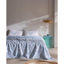 Madame Coco Vions King Size %100 Pamuk Karde Baskılı Çarşaflı Pike Takımı - Mavi
