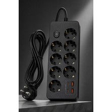 Airstorr PRO-EU03 8’li Akım Korumalı Çoklu Priz – 2 Usb-C + 2 Usb-A | 2500W 10A | 2 Metre Kablolu