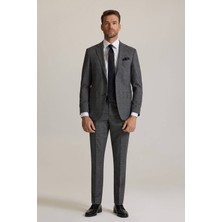 Erkek Gri Regular Fit Mono Yaka Yünlü Takım Elbise