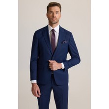 Ysf Erkek Petrol Slim Fit Sivri Yaka Yünlü Takım Elbise