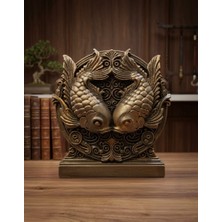 Novapar Antik Bronz Çift Koi Balığı Dekoratif Heykel & Biblo – Feng Shui Bereket ve Uğur Süsü, Salon & Ofis Masa Üstü Obje