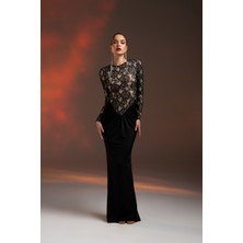 Gira Official Siyah Dantel Üst Detaylı Maxi Elbise