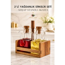 Lucky Love 2'li Borosilikat Yağdanlık Ahşap Standlı Akasya 2'li Yağdanlık Sirkelik Seti