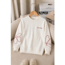 Zepkids Kız Çocuk Sweatshirt Uzun Kollu Gül Kurusu Rengi Nakışlı Kelebek Desenli Sweatshirt