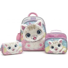 Chimola Chımola Cute Cat Smıle Çanta-Beslenme-Kalem Çantası Seti
