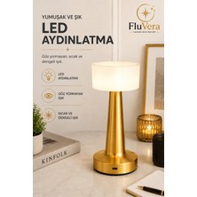 Fluvera Gold Şarjlı LED Masa Lambası Kablosuz Dokunmatik Taşınabilir Dekoratif Gece Lambası Usb-C