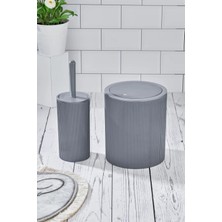 St. Morritz Yuvarlak Çöp Kovası & Yuvarlak Tuvalet Fırçası Seti Ikili Banyo Seti Açık Gri