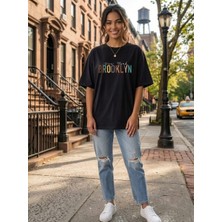 Belirtilmemiş Renkli Brooklyn Baskılı Kadın T-Shirt