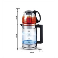 St. Morritz Ledli 1500W 2litre Su Isıtıcı Cam Kettle + Süzgeçli Cam Çay Demliği