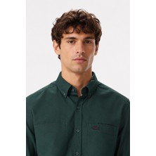 Lacoste Men's Regular Fit Button-Down Collar Linen Shirt Yellow Erkek Düğmeli Yaka Pamuklu Gömlek Yeşil
