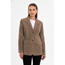 Deriderim Louisa Camel Blazer Kadın Hakiki Süet Ceket